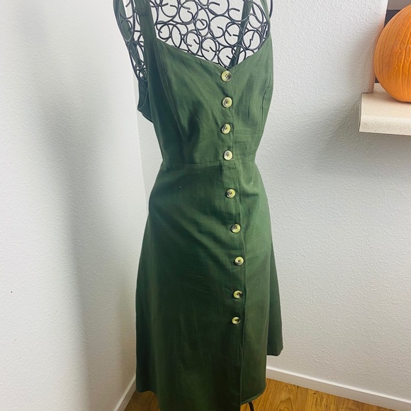 JAPNA Dress Linen Olive Green M Backless - Picture 2 of 12